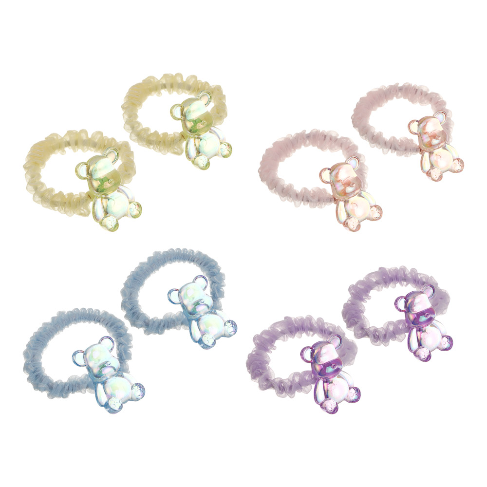 Набор резинок для волос 2 шт ЮНИLOOK с декором, пластик, капрон, 4 цвета, арт.№ 322-379