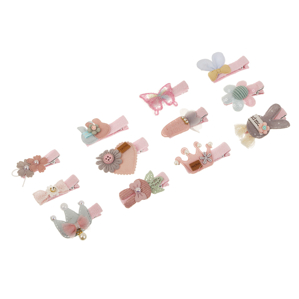 Набор детских заколок, 4 см ЮНИLOOK с декором, текстиль, металл, 4 дизайна, арт.№ 321-465