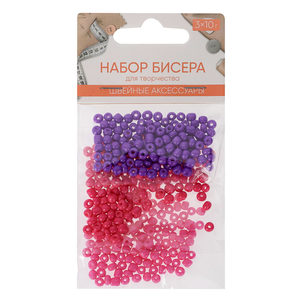 Набор бисера для творчества, 3x10гр, пластик, 4 цвета, арт.№ 366-237