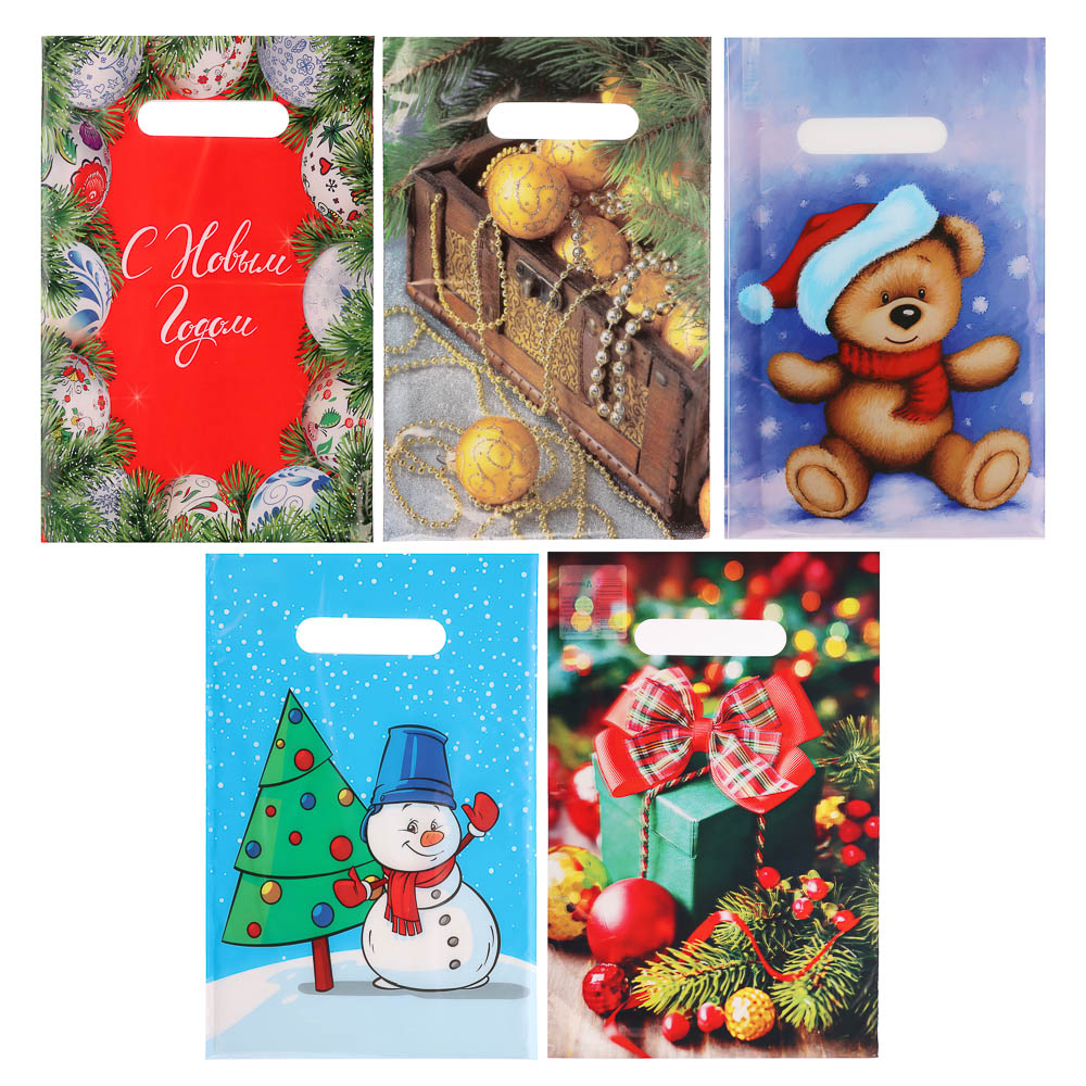 Пакет с вырубной не усиленной ручкой  20*30 «Новый год» 5 дизайнов в асс., арт.№ 568-264