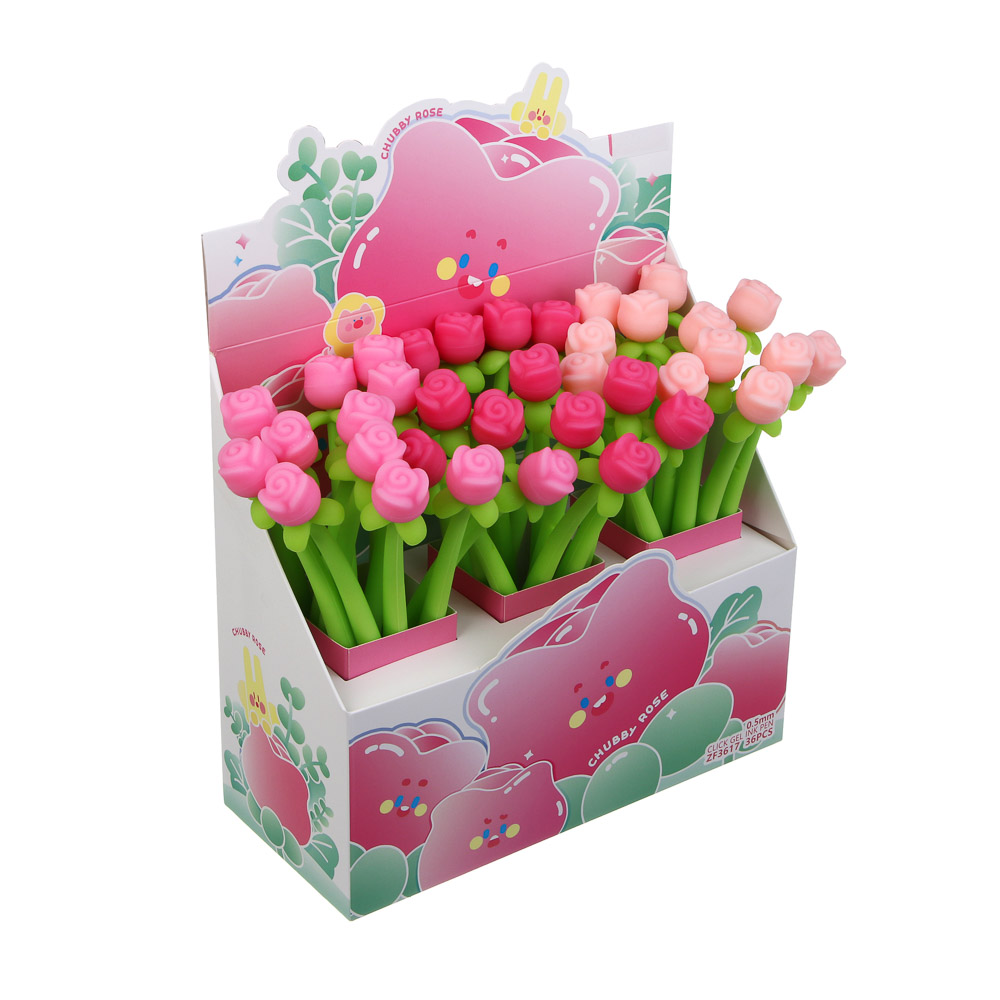 Ручка гелевая силиконовая синяя "Роза", 3 вида, шоу-бокс, арт.№ 591-321