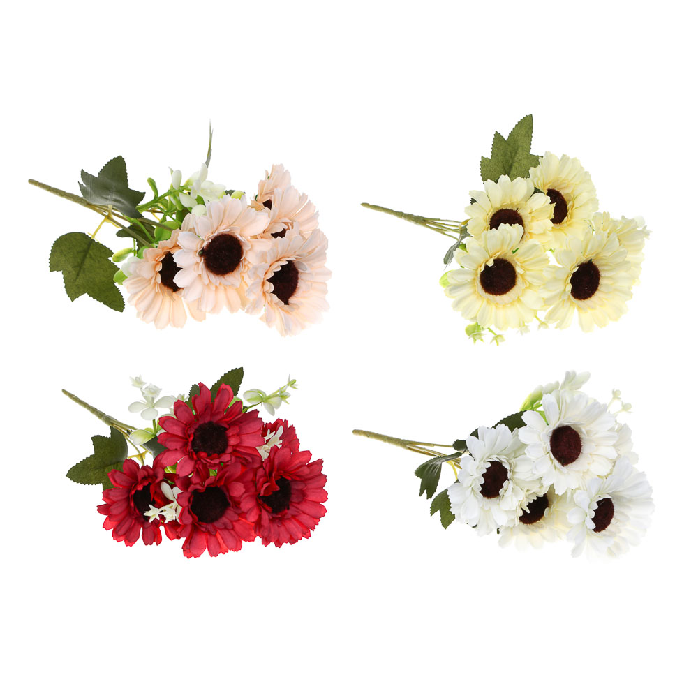 LADECOR Букет искусственных цветов ромашки, 29 см, ткань, пластик, железная проволока, 4 цвета, арт.№ 535-215