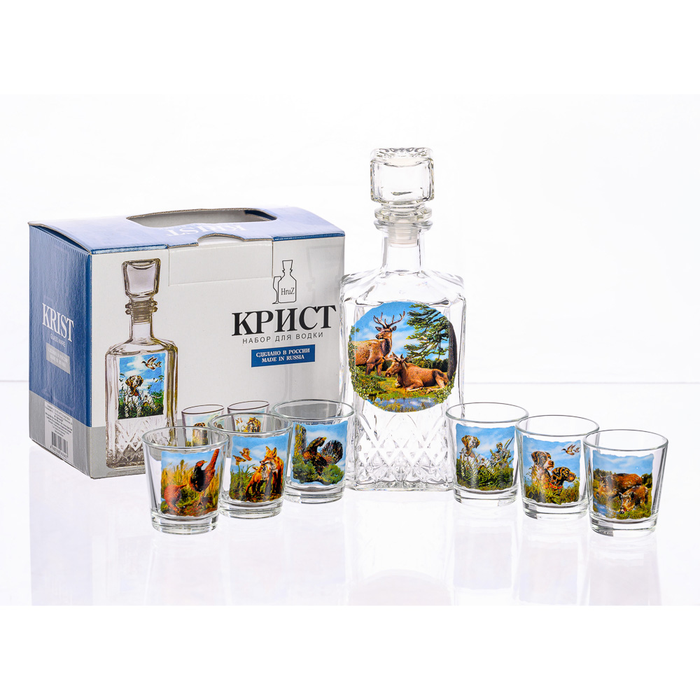 Набор Охота штоф 0,5л + стопки 50мл 6шт, стекло, с декором, арт.№ 878-736