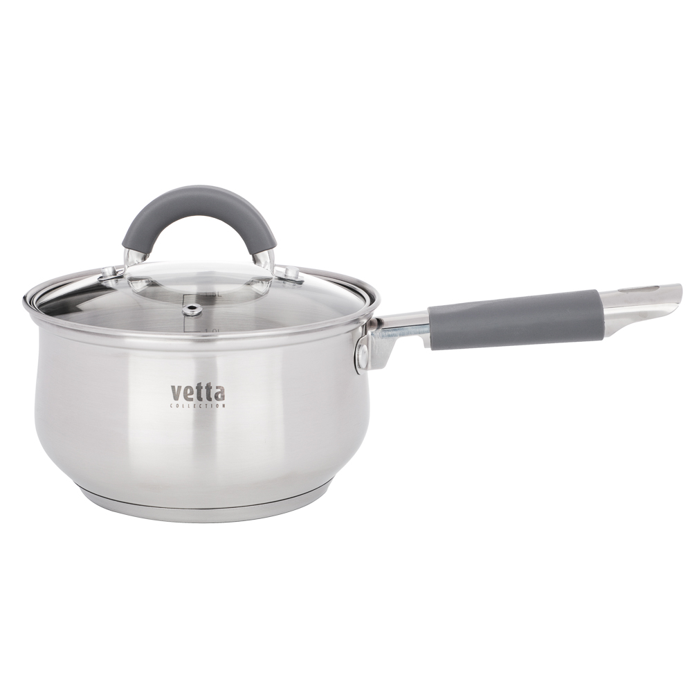 VETTA Вена Ковш 16х9,5 см, объем 1,9 л, со стеклянной крышкой, индукция, арт.№ 822-027