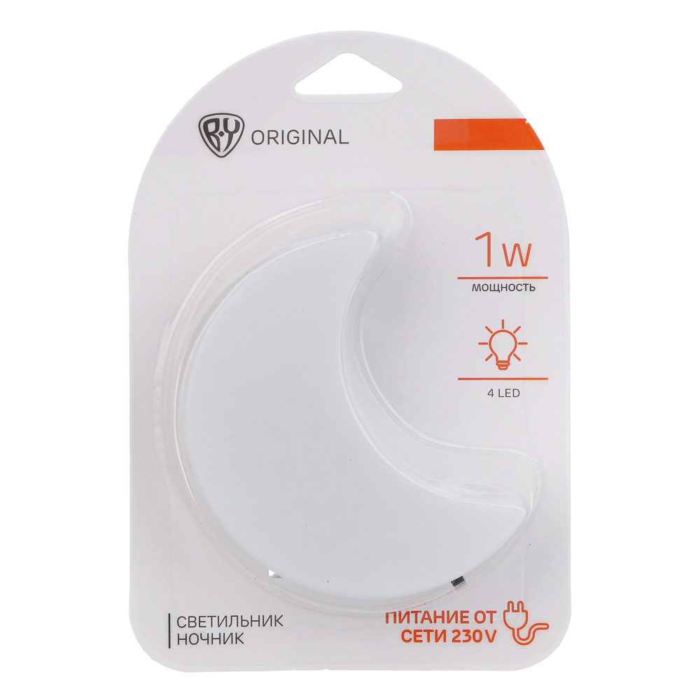 BY Светильник-ночник в розетку Месяц светодиодный, 1Вт, 9см, 230В, пластик, белый, арт.№ 417-188