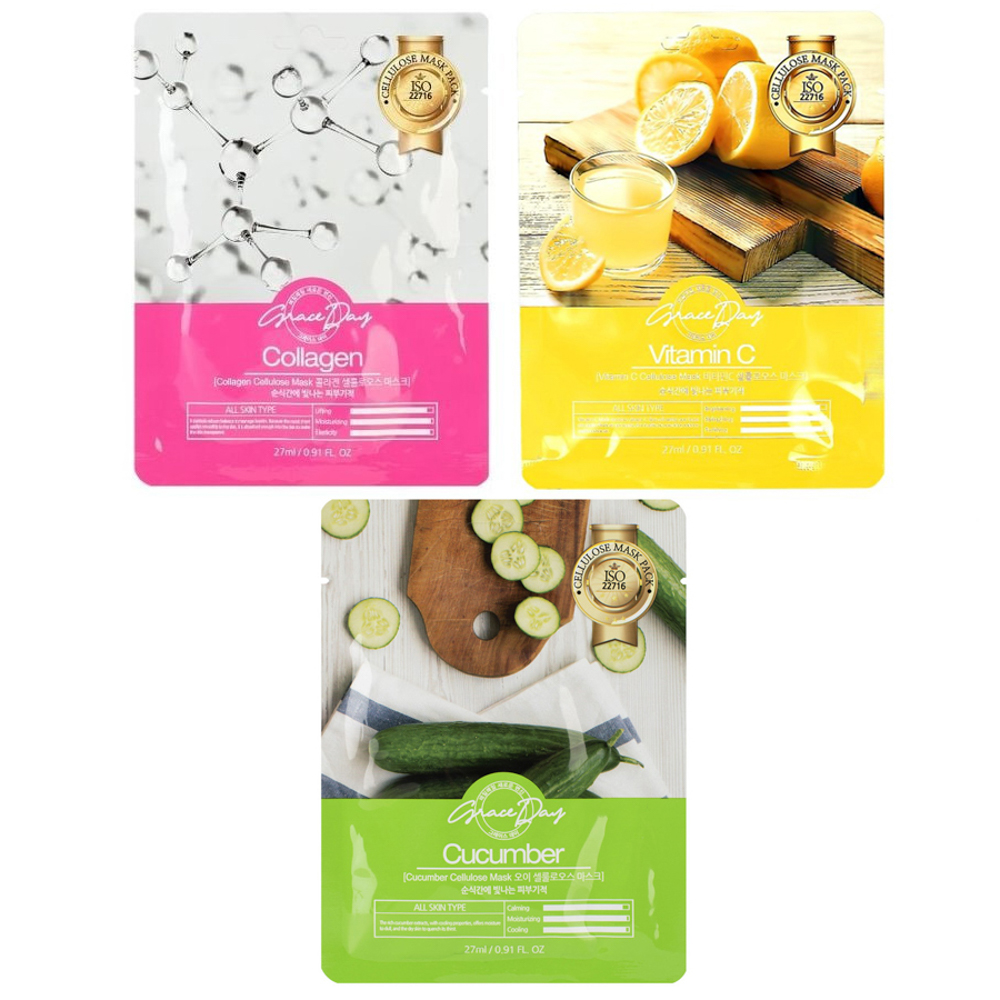 Маска для лица тканевая Grace Day 3 вида, 27мл, арт.№ 978-101