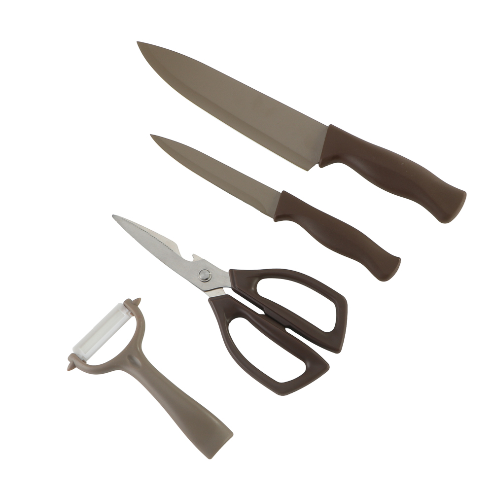 Набор ножей кухонных 4пр, тм SATOSHI Браун, антиналипающее покрытие, нерж. сталь, арт.№ 803-430