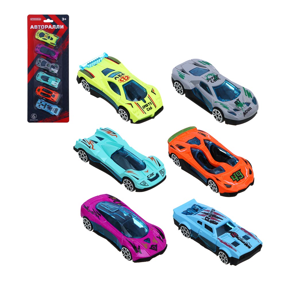 ИГРОЛЕНД Набор машинок, 6 шт., "Авторалли", ABS, 33,1х12,1х3,3 см, 2 дизайна, арт.№ 292-435