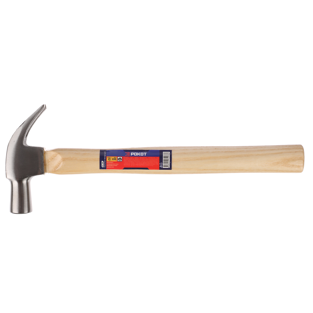 РОКОТ Молоток-гвоздодер, 225 г, боек 21 мм, деревянная рукоятка, арт.№ 615-088