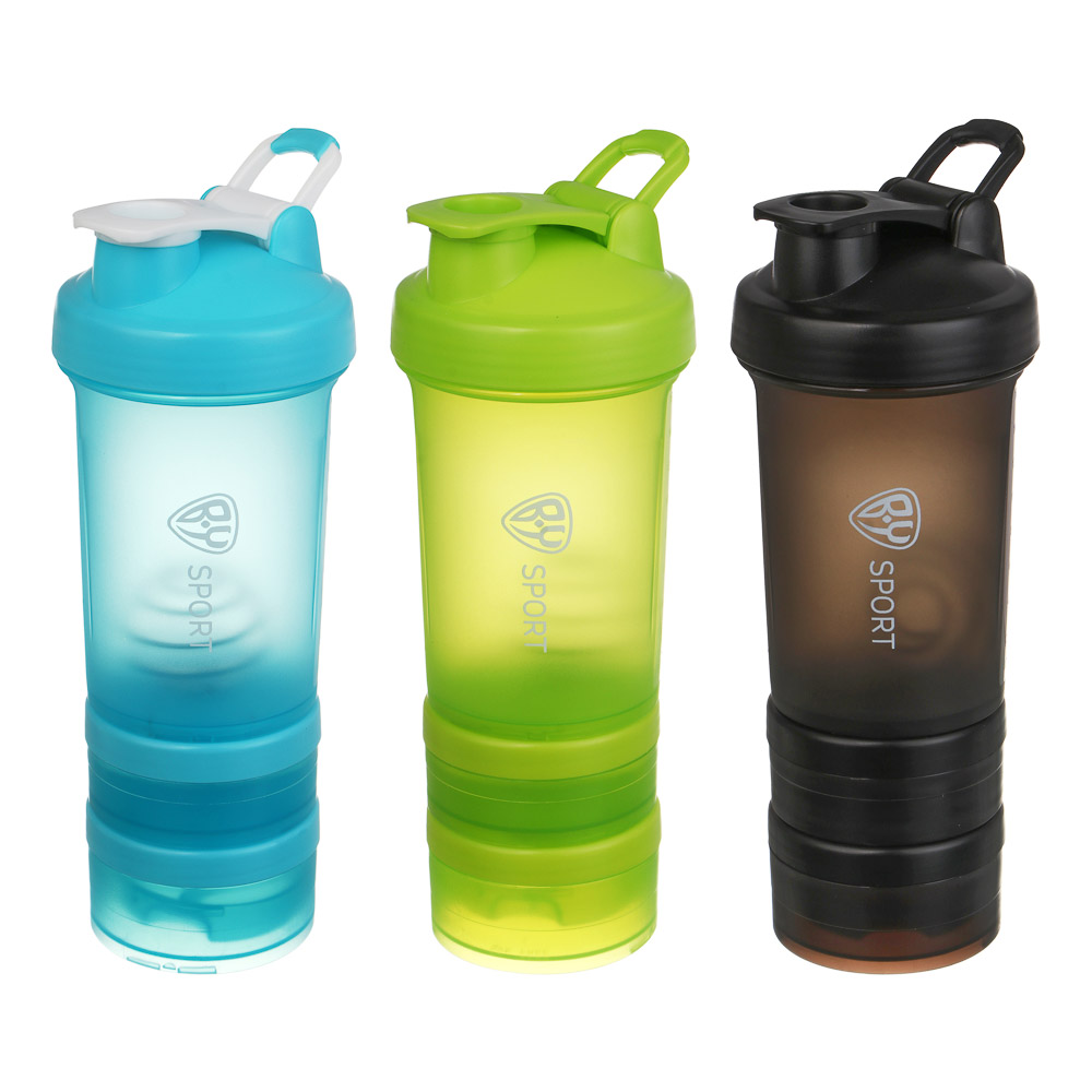 Спортивный шейкер 3 в 1, тм BY SPORT, 500 мл, 26х8см, PC, 3 цвета, арт.№ 088-155