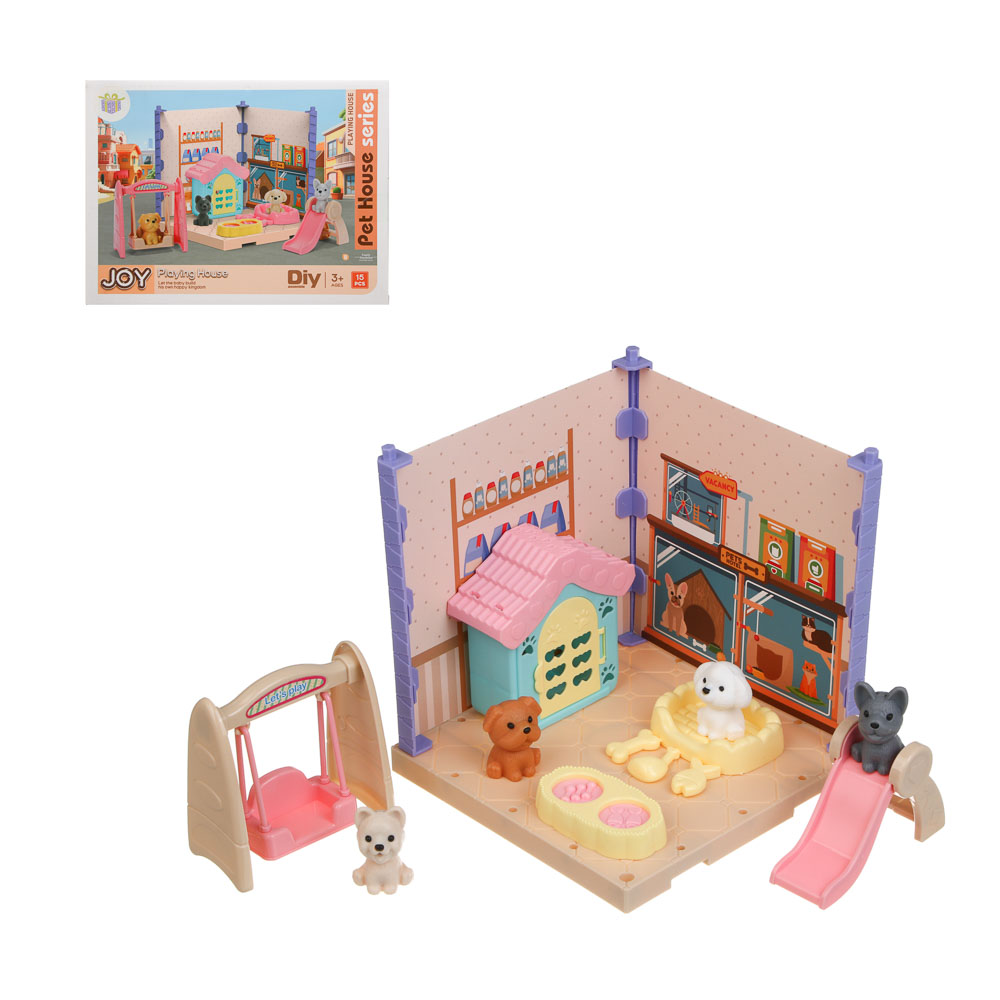 Набор Игровой "Счастливая семья" питомцы с домиком, ABS, картон, PP, тм ИГРОЛЕНД, арт.№ 294-253