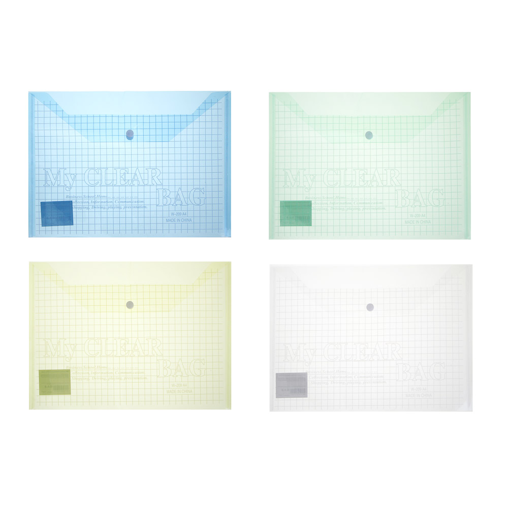 Папка на кнопке А4, 32x23см, толщина 0,12 мм, ассорти 4 цвета, арт.№ 532-074