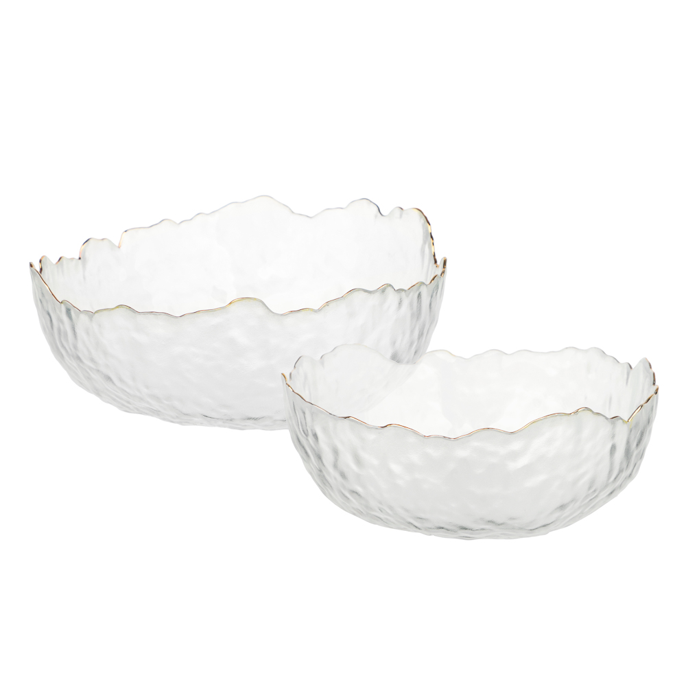 MILLIMI Набор салатников 2 шт, 17x16,5x7,5см / 20x20x9см, стекло, прозрачный с золотой каймой, арт.№ 877-751