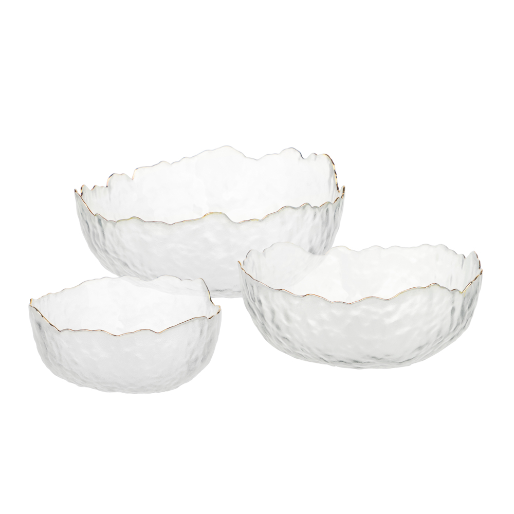 MILLIMI Набор салатников 3 шт, 13.5x13.5x6см / 17x16,5x7,5см/ 20x20x9см, стекло, прозрачный с золото, арт.№ 877-752