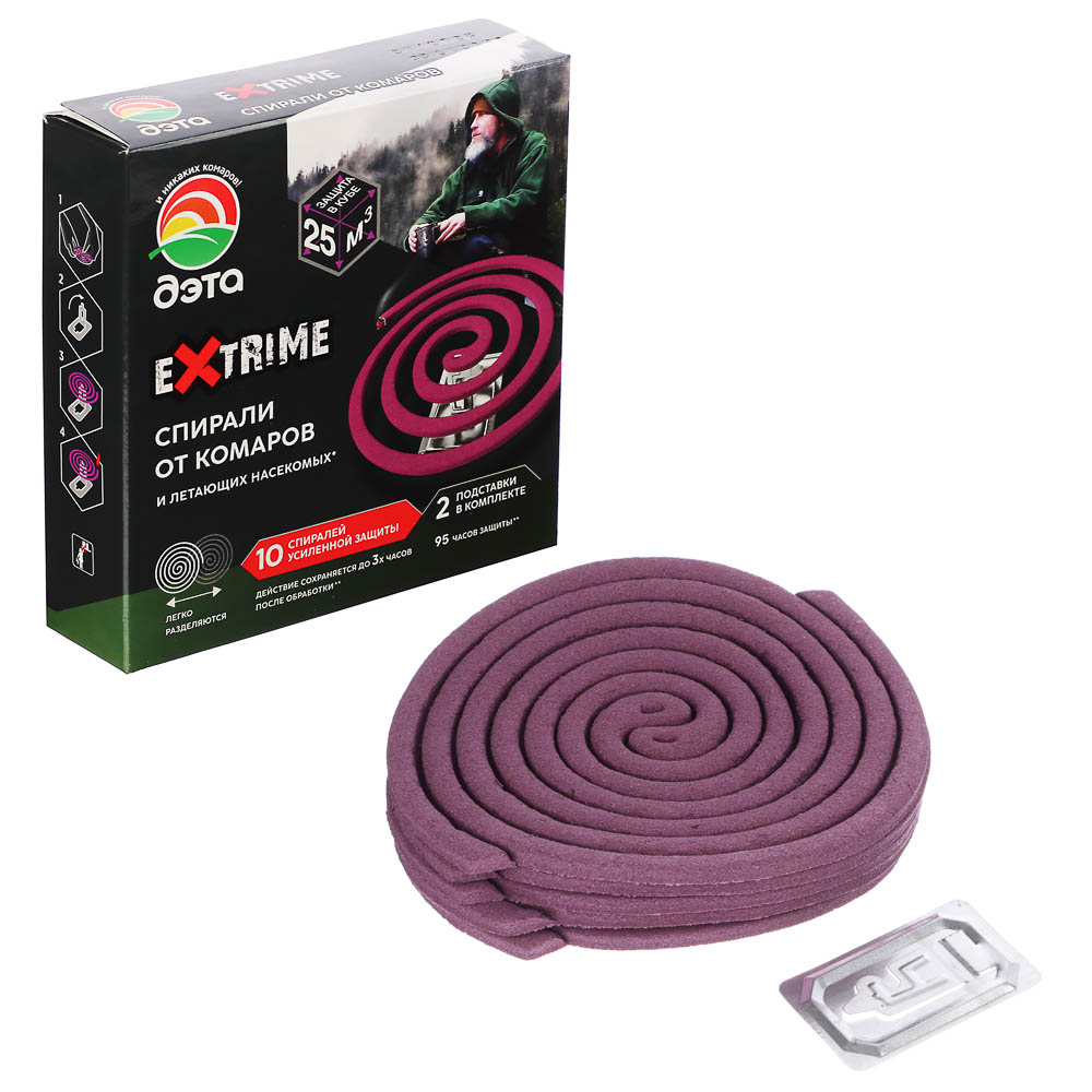 Спирали от комаров и летающих насекомых ДЭТА EXTRIME 10шт, + 2 подставки, арт.№ 919-007