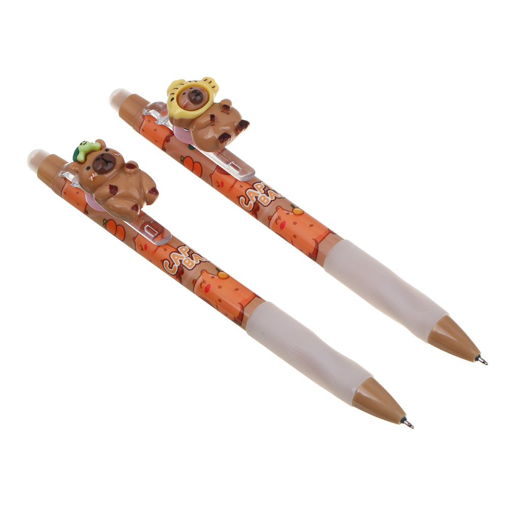 Авторучка гелевая "пиши-стирай" синяя, вращающаяся фигурка на клипе "Капибара", эргономичная накладка, 2 дизайна, арт.№ 591-227