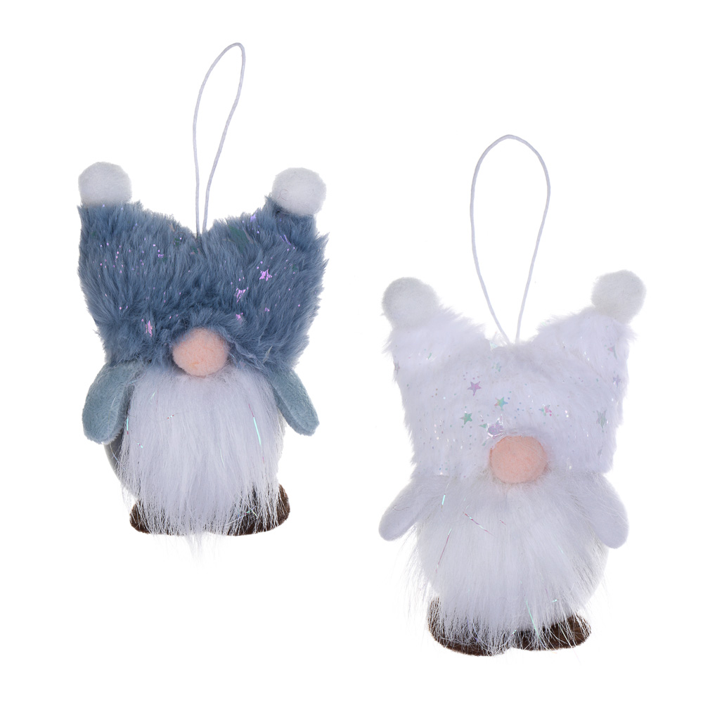 СНОУ БУМ Сувенир елочный Гномик 8x6x11 см, полиэстер, белый, синий, 2 вида, арт.№ 140-122