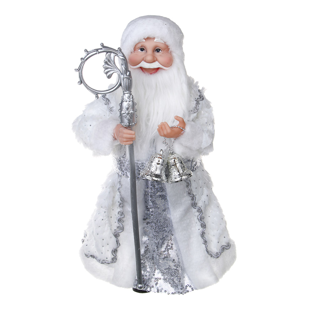 СНОУ БУМ Дед Мороз 42 см белый с серебром, PVC, полиэстер, арт.№ 140-127