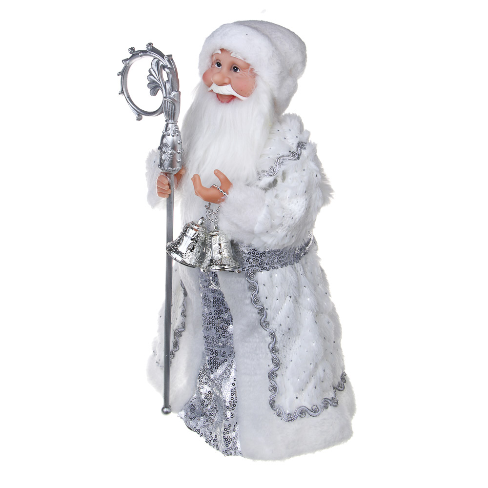 СНОУ БУМ Дед Мороз 42 см белый с серебром, PVC, полиэстер, арт.№ 140-127