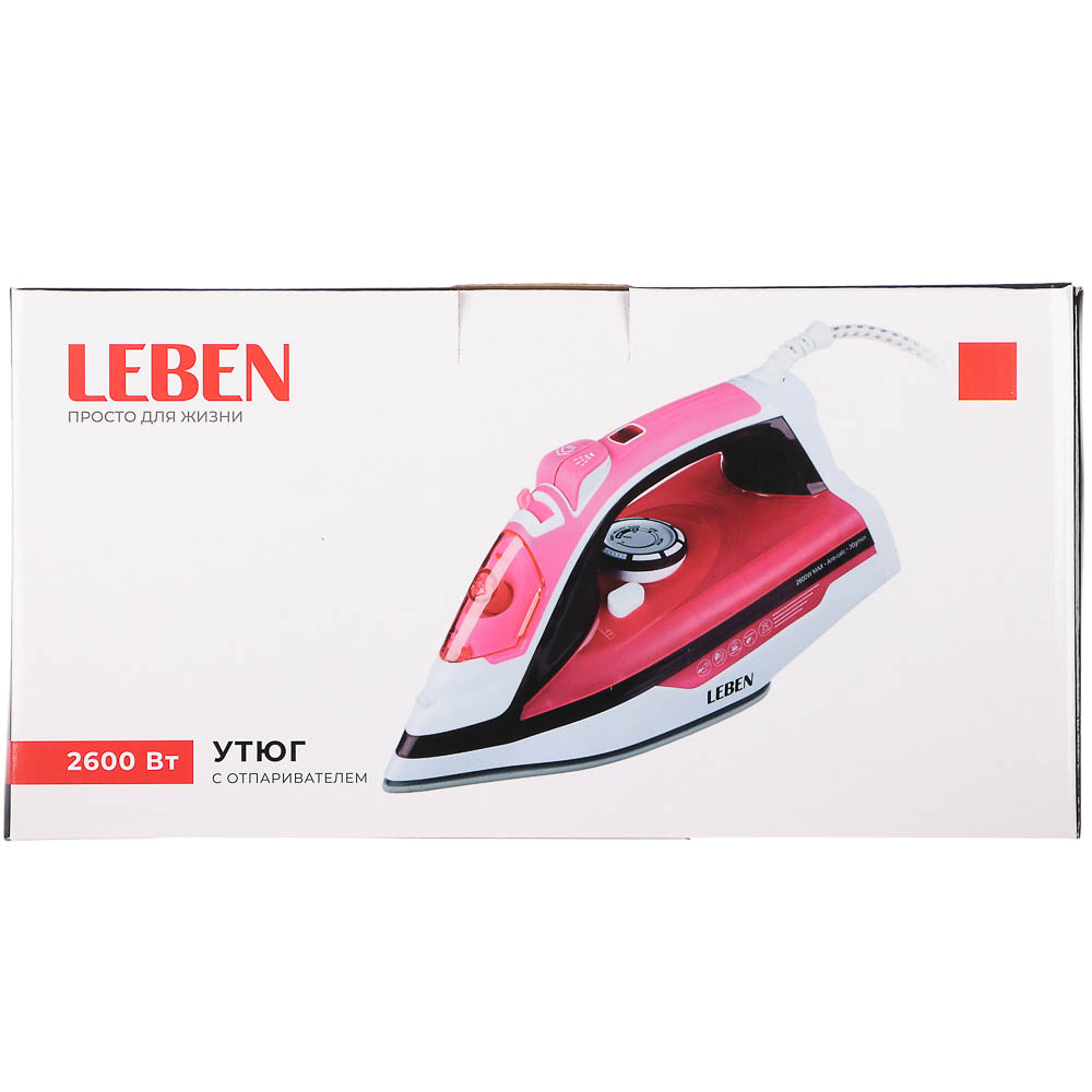 LEBEN Утюг с отпаривателем 2600 Вт, подошва - керамическое покрытие, арт.№ 249-014