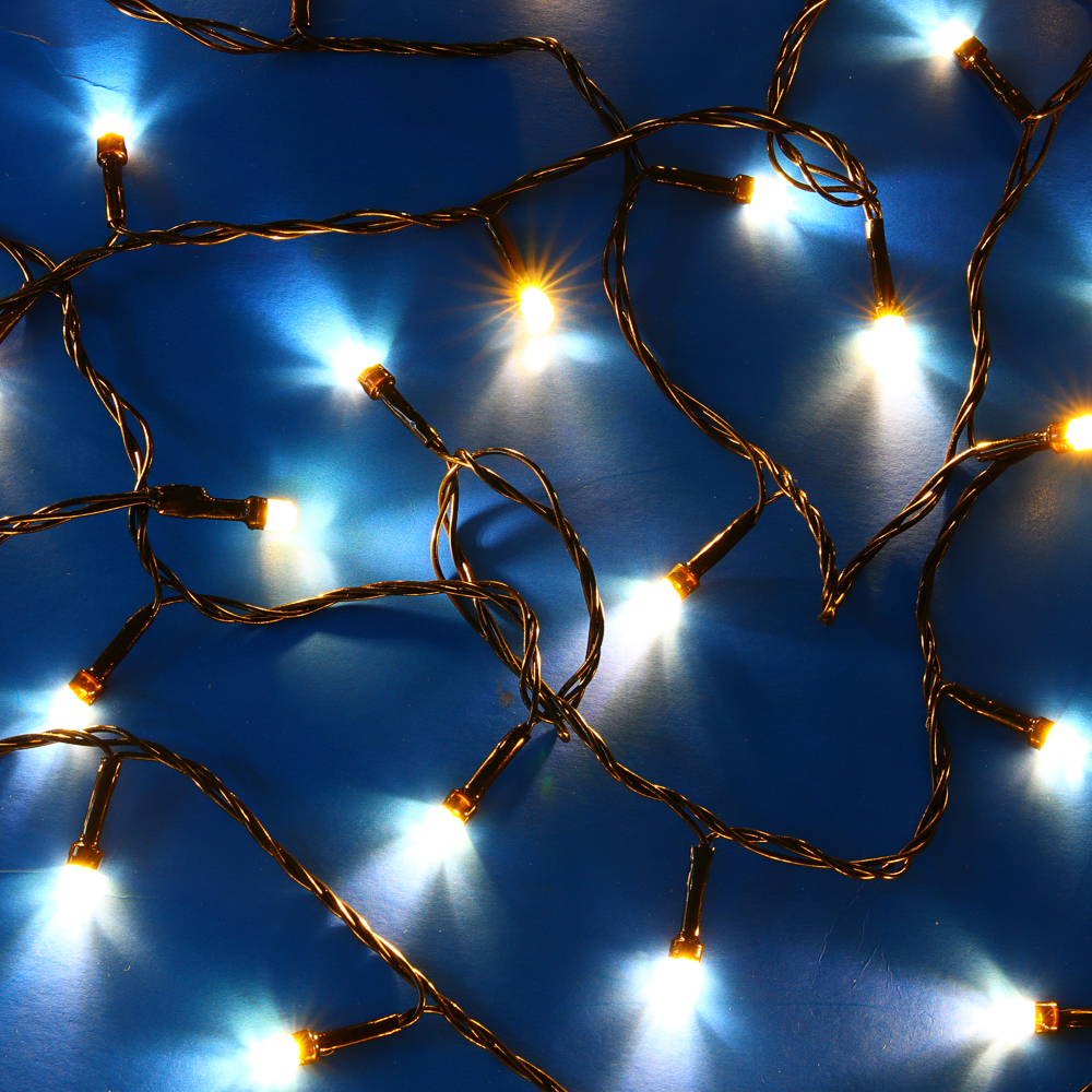 Гирлянда вьюн 10 м СНОУ БУМ, 100 LED ламп, шампань с 6-гранным диодом и пузырями (8 режимов), ПВХ чёрный, 220В, арт.№ 384-206