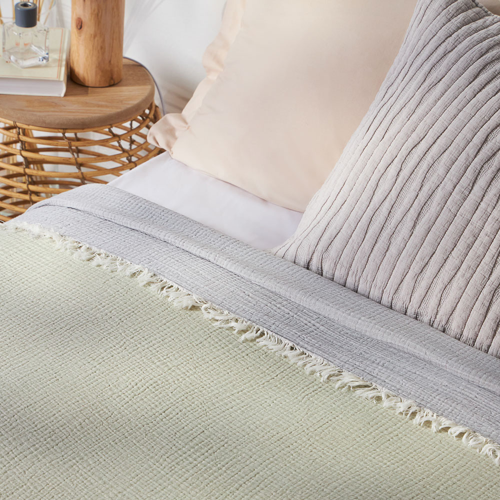 BY COLLECTION Покрывало муслиновое двухстороннее 180х230см, 100% хлопок, серый, зеленый, арт.№ 486-155