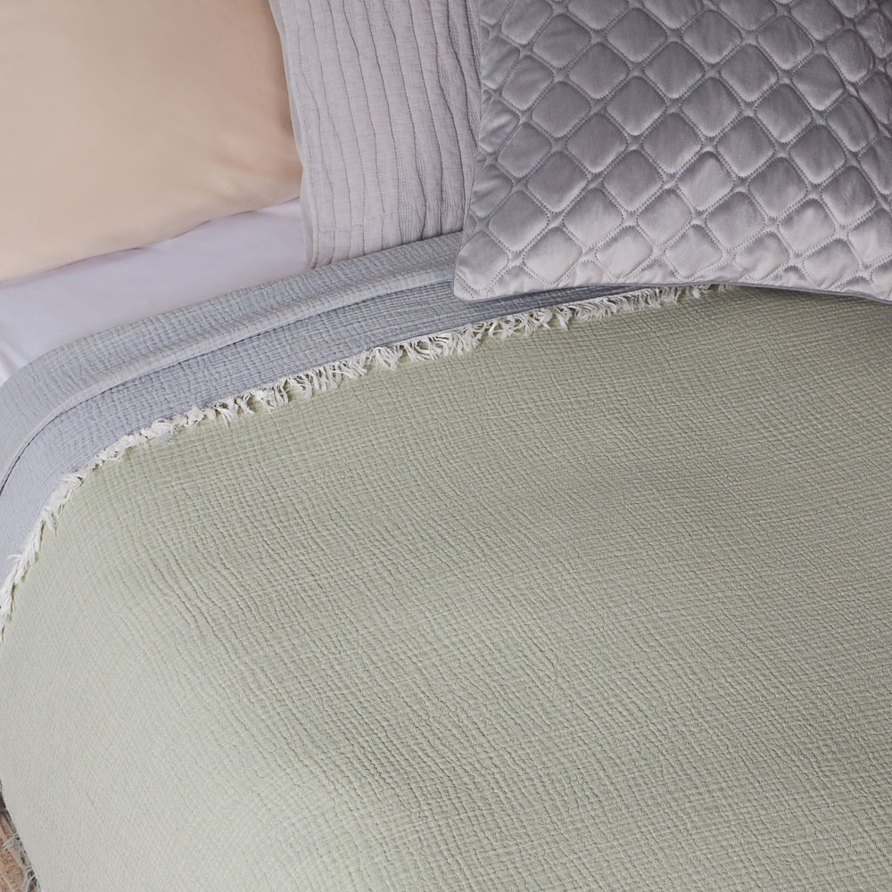 BY COLLECTION Покрывало муслиновое двухстороннее 180х230см, 100% хлопок, серый, зеленый, арт.№ 486-155