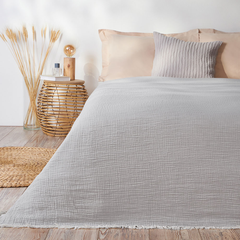 BY COLLECTION Покрывало муслиновое двухстороннее 180х230см, 100% хлопок, серый, зеленый, арт.№ 486-155