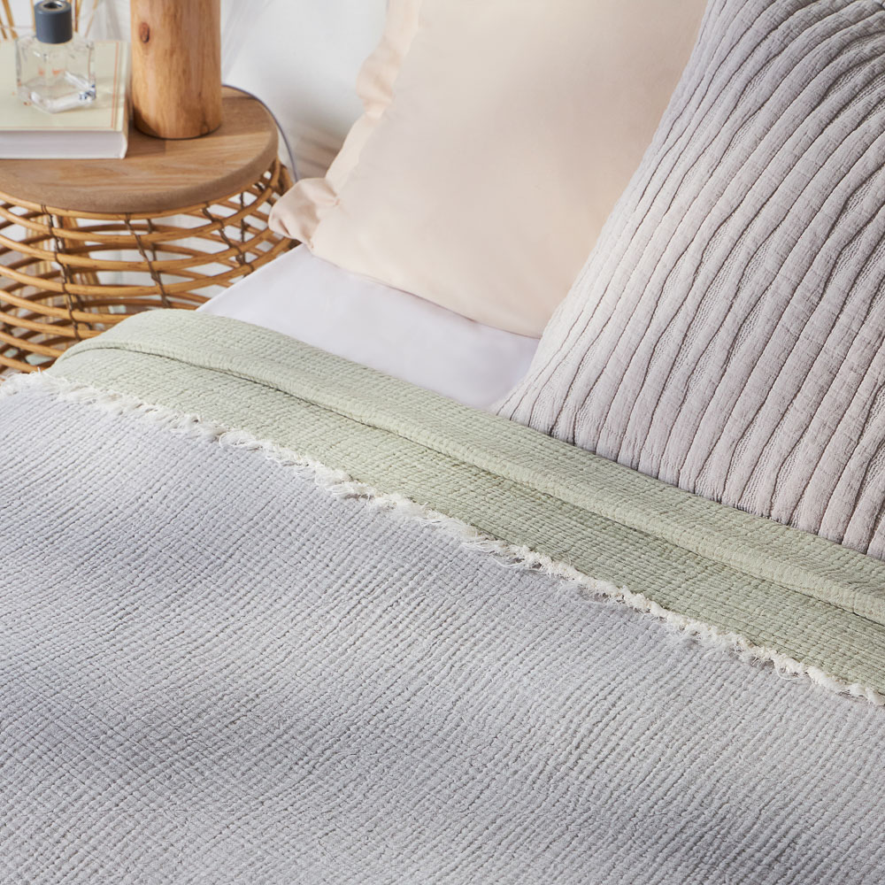 BY COLLECTION Покрывало муслиновое двухстороннее 180х230см, 100% хлопок, серый, зеленый, арт.№ 486-155