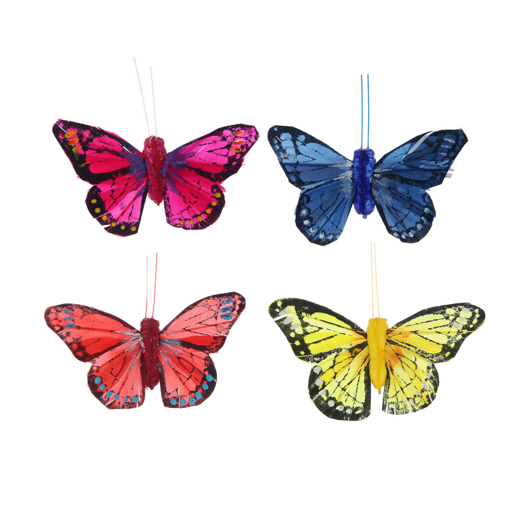 Бабочка декоративная на прищепке тм INBLOOM, набор 2шт, 8 см, перо, металл, арт.№ 153-199