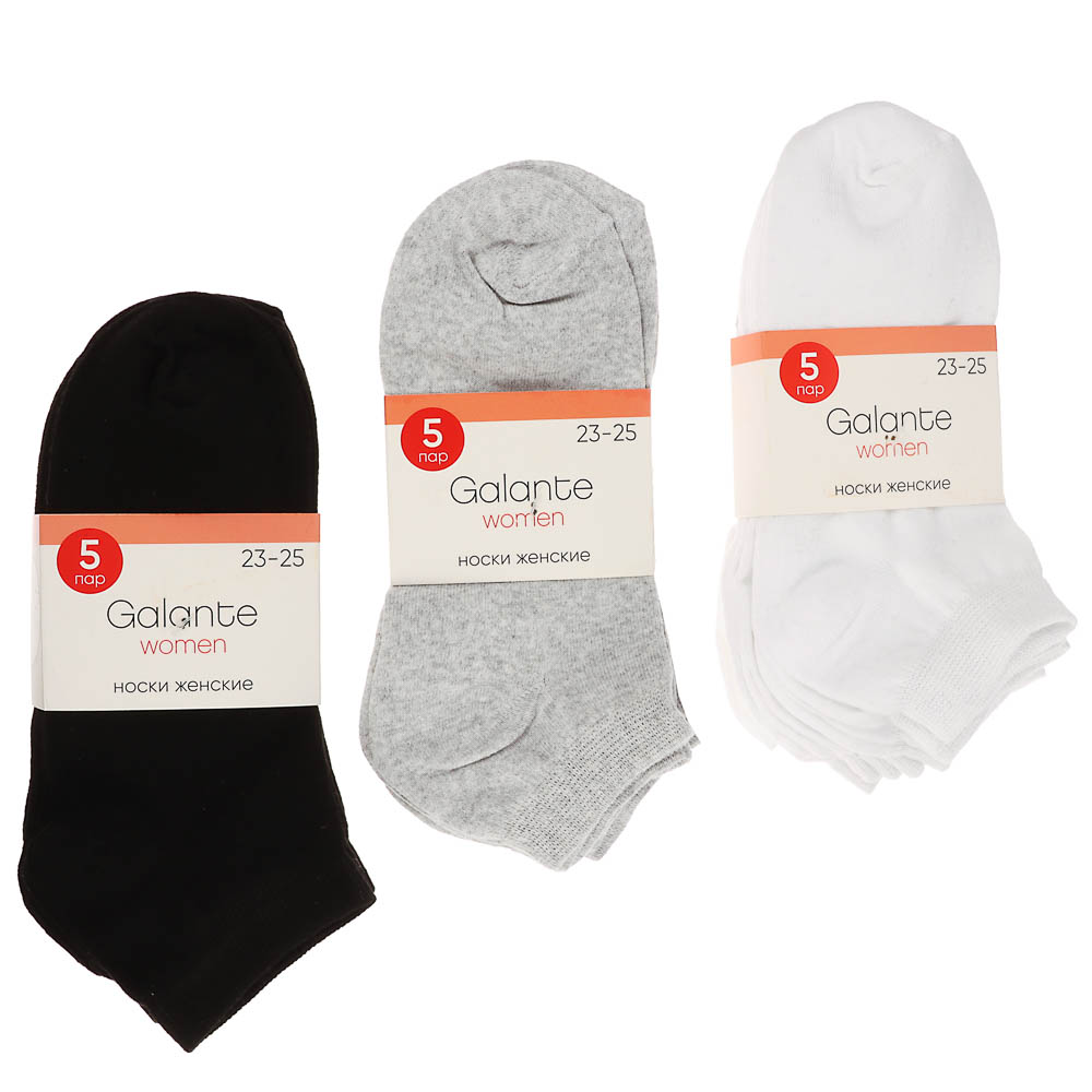 Набор носков 5 пар, укороченные, GALANTE, р. 23-25, 80% хлопок, 17% п/а, 3% эластан, цвета в ас-те, арт.№ 019-534