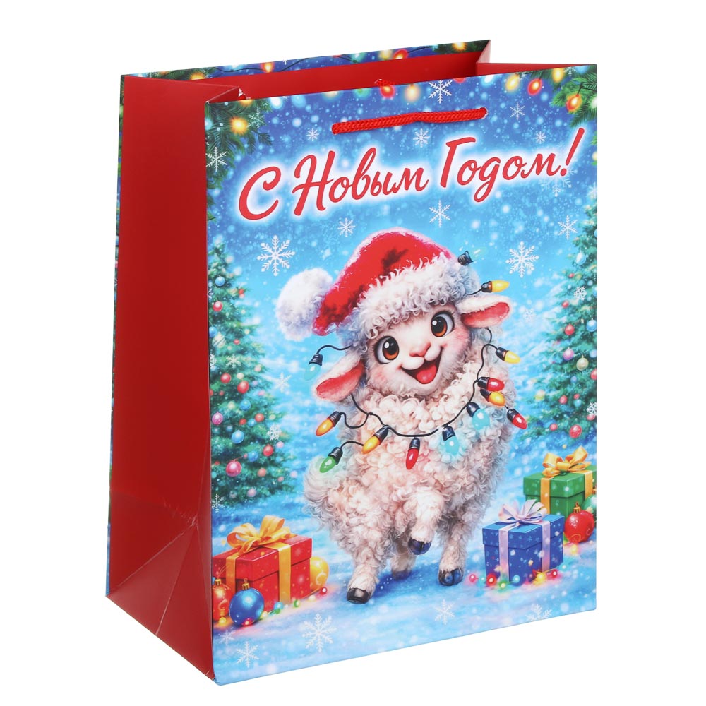 Пакет подарочный бумажный тм СНОУ БУМ 18x23x10см, ручк шнур 4диз, 150гр/м2 Символ года, арт.№ 369-635