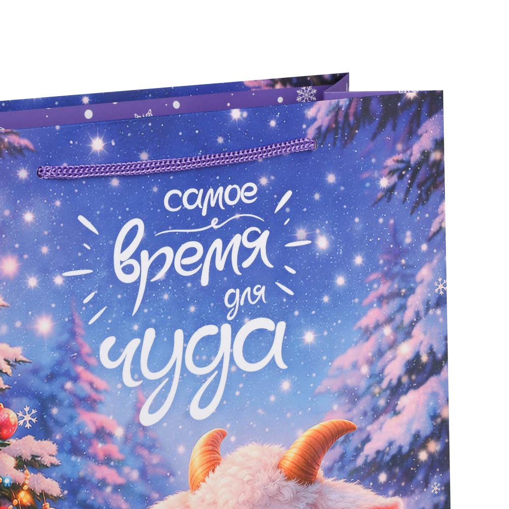 Пакет подарочный бумажный тм СНОУ БУМ 32x26x10см, ручк шнур 4диз, 150гр/м2 Символ года, арт.№ 369-636