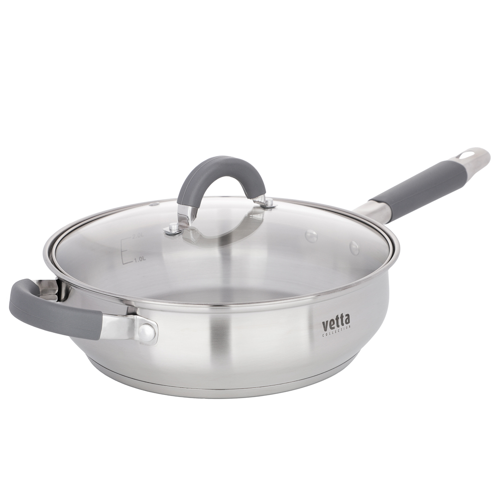 VETTA Вена Сковорода 24х7,5 см, объем 3,2 л, со стеклянной крышкой, индукция, арт.№ 822-144