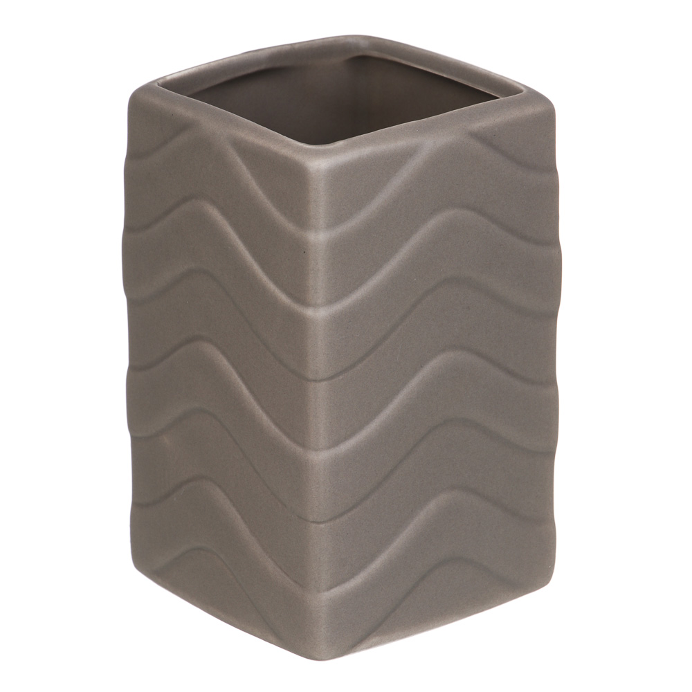 VETTA Стакан для ванной комнаты, керамика, 11,5x7x7 см, волны, серый, арт.№ 478-172