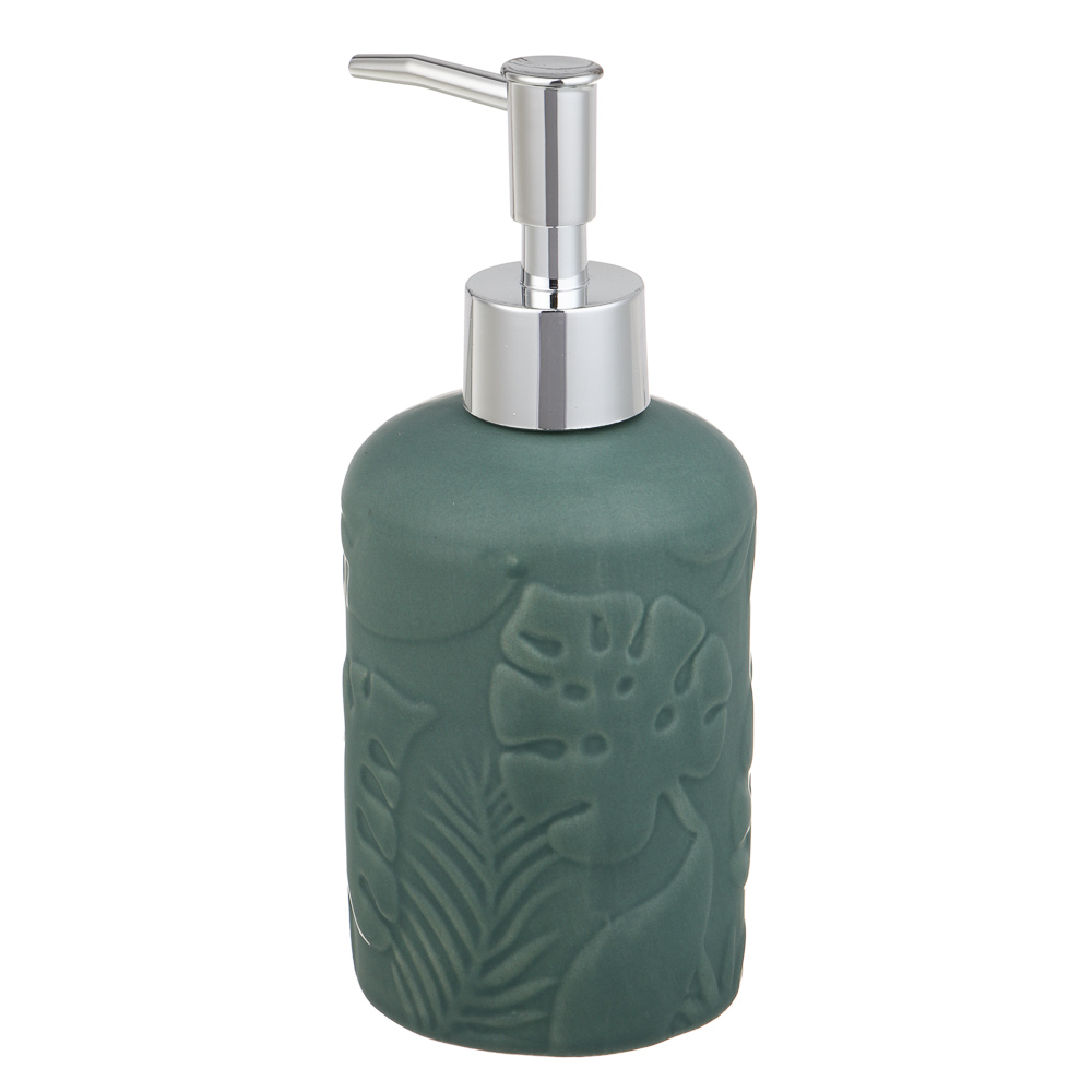 VETTA Дозатор для жидкого мыла, керамика, 17x7,5x7,5 см, листья, хаки, арт.№ 478-174