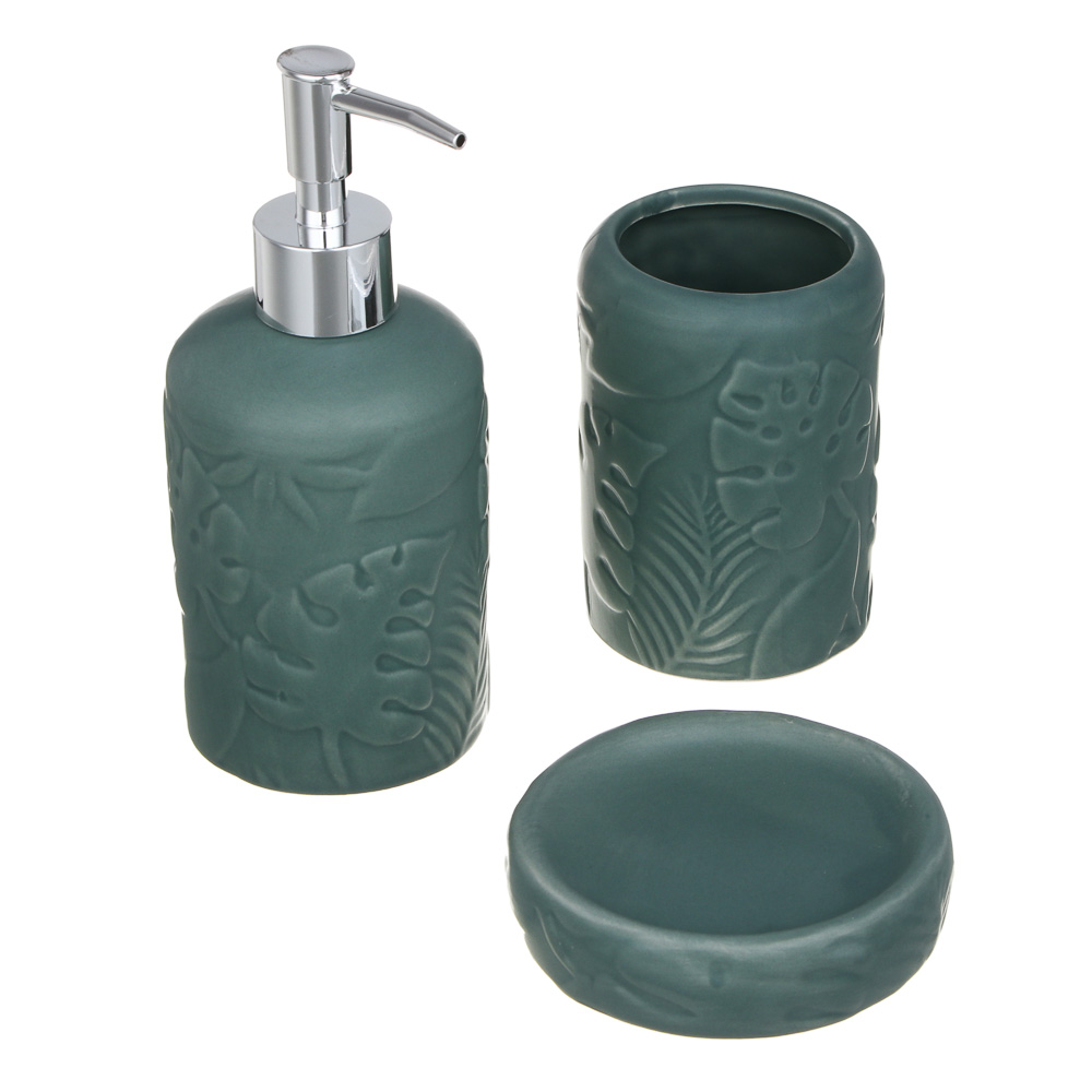 VETTA Дозатор для жидкого мыла, керамика, 17x7,5x7,5 см, листья, хаки, арт.№ 478-174