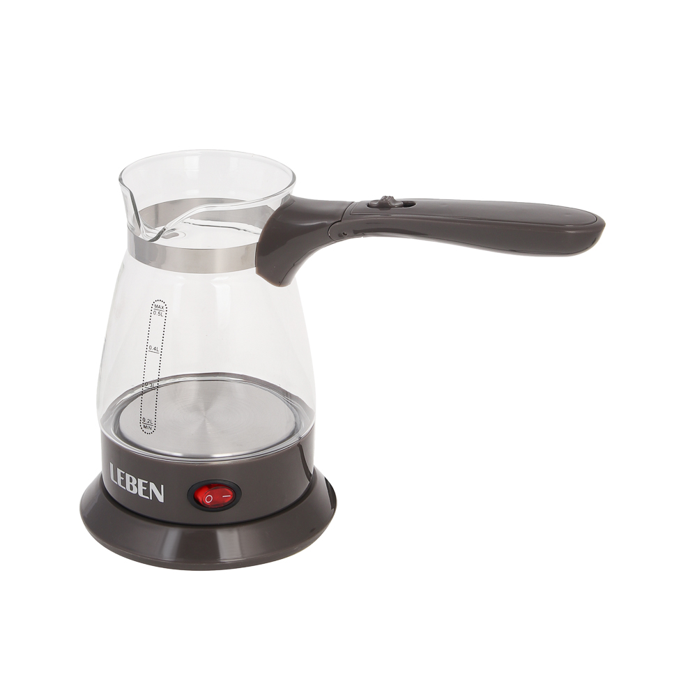 LEBEN Турка стеклянная на подставке 0,5л, 500Вт, складная ручка, 220в, арт.№ 286-048
