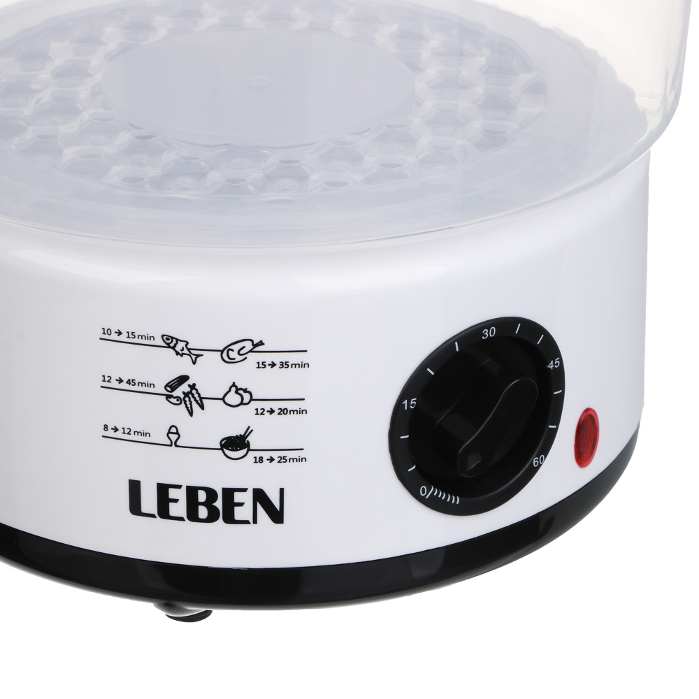 LEBEN Пароварка-мантоварка электрическая 800Вт, 3 яруса, 7,5 л, таймер, 220В, арт.№ 286-043