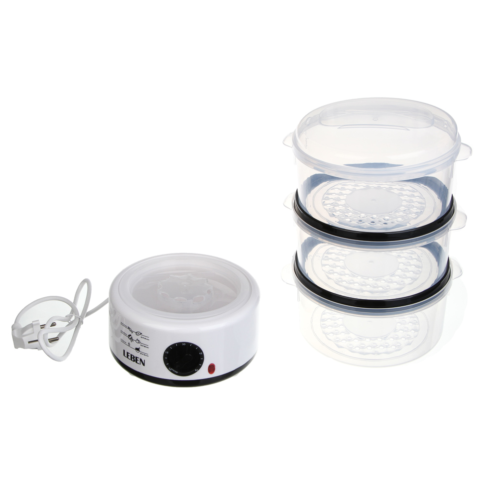LEBEN Пароварка-мантоварка электрическая 800Вт, 3 яруса, 7,5 л, таймер, 220В, арт.№ 286-043