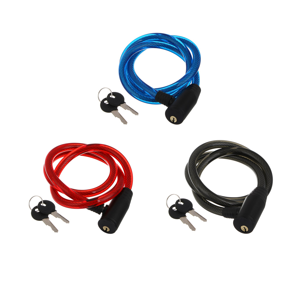 Замок велосипедный тм BY SPORT, противоугонный, тросовый, 1000х12мм, металл, ПВХ, пластик, 3 цвета, арт.№ 468-117