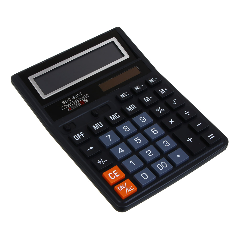 Калькулятор 12-разрядный ClipStudio, 888, 18,8х14,4 см, пластик, цвет черный, цвет.коробка, арт.№ 580-206