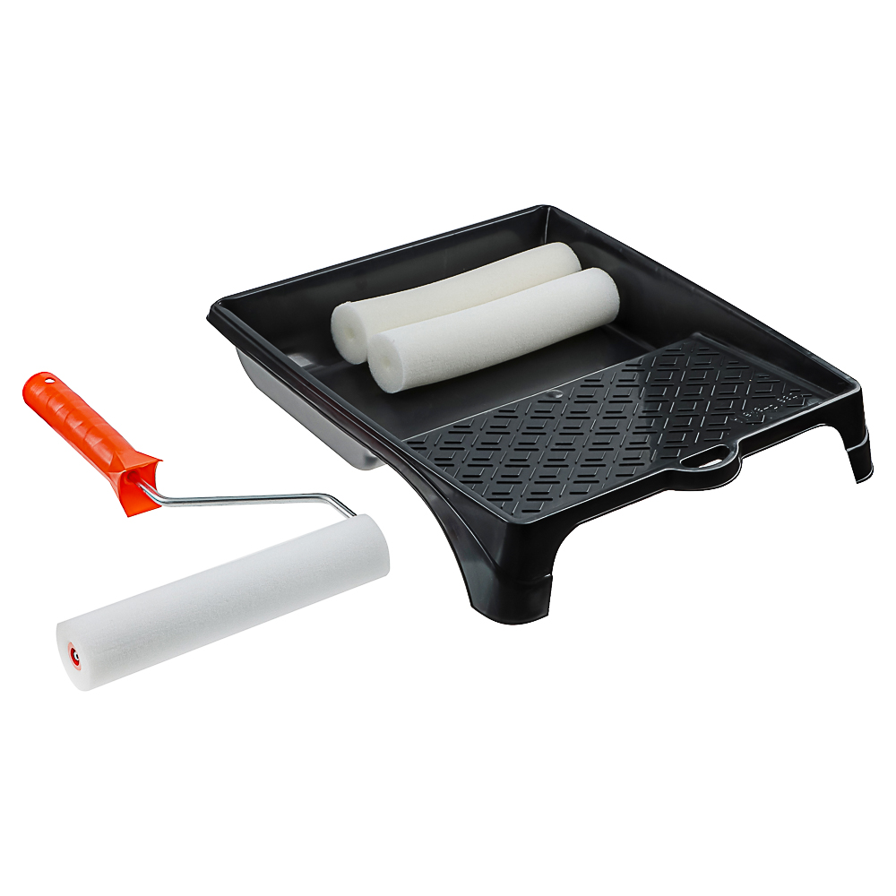 ЕРМАК Набор: валик поролон 200х16х6мм + 2 ролика + кювета, арт.№ 681-200