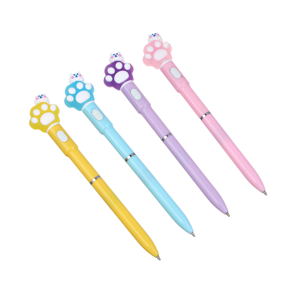 Ручка шариковая синяя, с внутренней подсветкой и фигуркой "Котик на лапке", 4 цвета, арт.№ 591-231