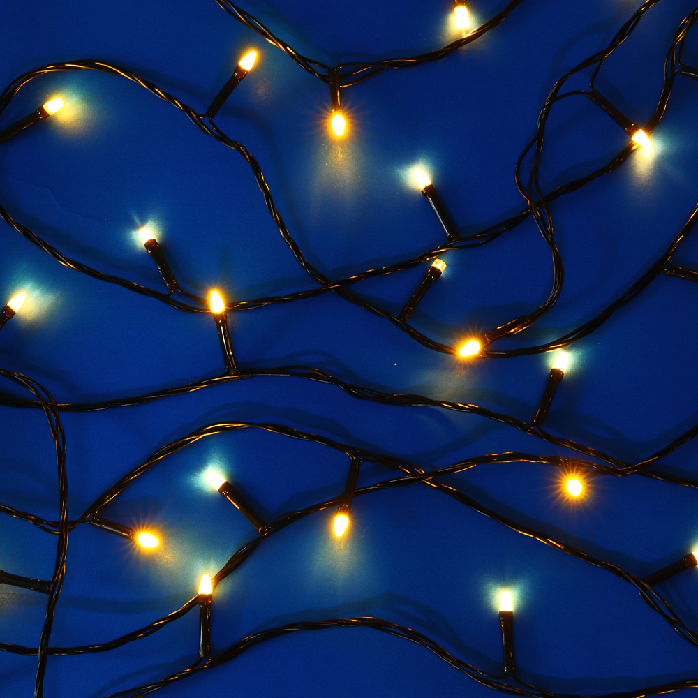 Гирлянда вьюн 10 м СНОУ БУМ, 100 LED ламп, шампань, режим стробоскоп, ПВХ чёрный, 220В, арт.№ 384-209