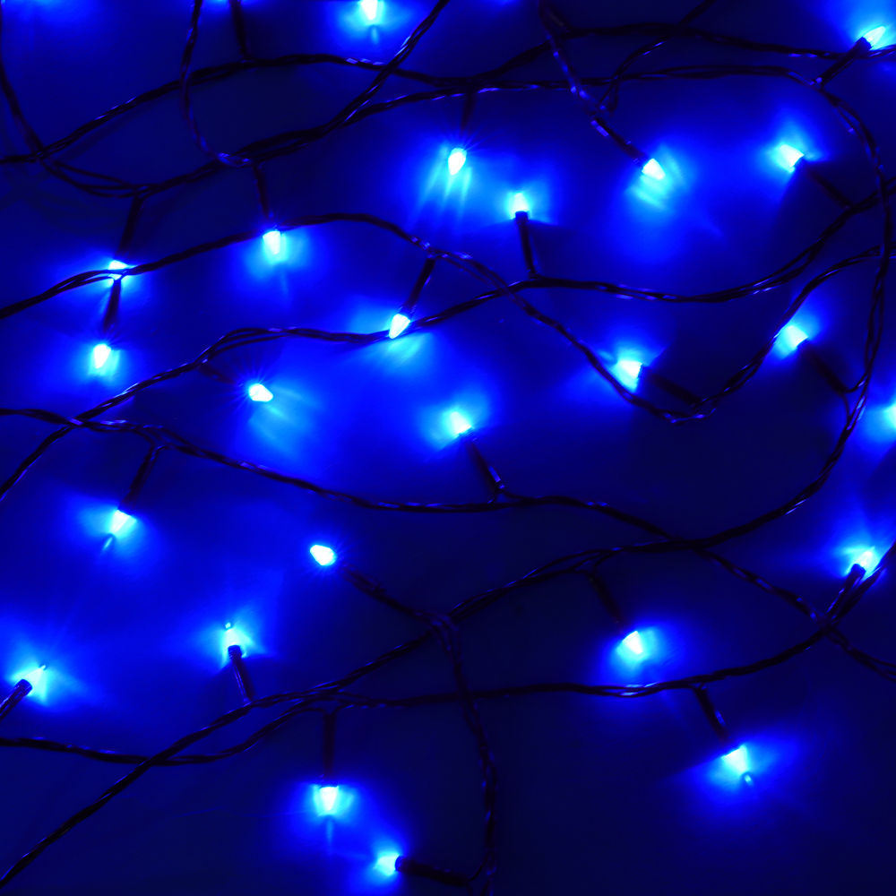 Гирлянда вьюн 10 м СНОУ БУМ, 100 LED ламп, синее свечение, режим стробоскоп, ПВХ чёрный, 220В, арт.№ 384-211