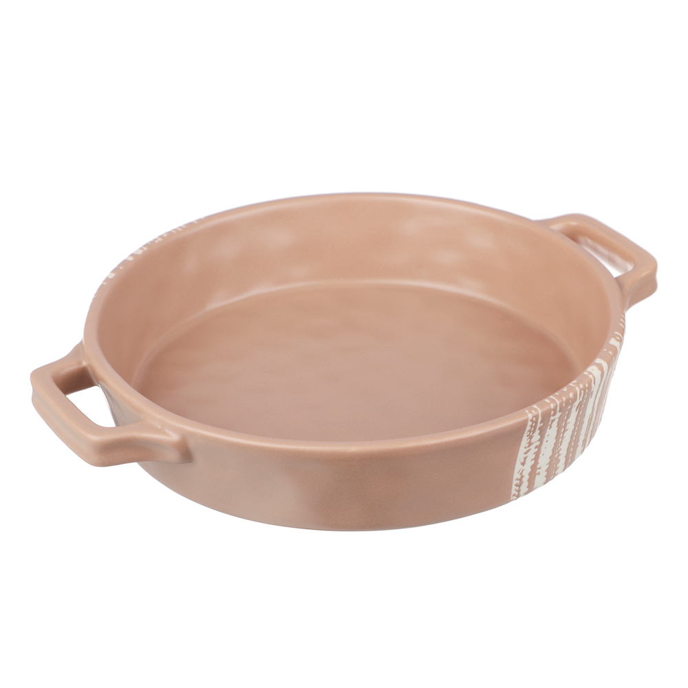 MILLIMI Форма для запекания и сервировки круглая с ручками, керамика, 25,5х21,5х5 см, объем 1 л, бежевая, арт.№ 826-389