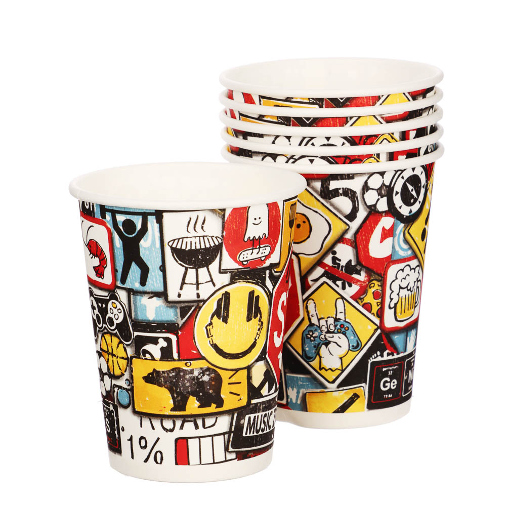 Набор бумажных стаканов Знаки яркие, в т/у пленке, 6 шт*250 мл, арт.№ 530-446