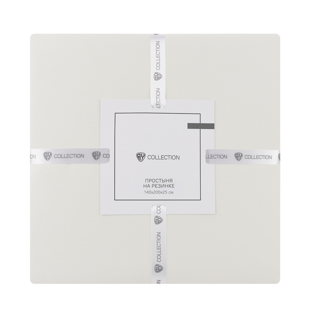 BY COLLECTION Простыня на резинке 140х200х25см, 100% хлопок, молочный, арт.№ 432-021