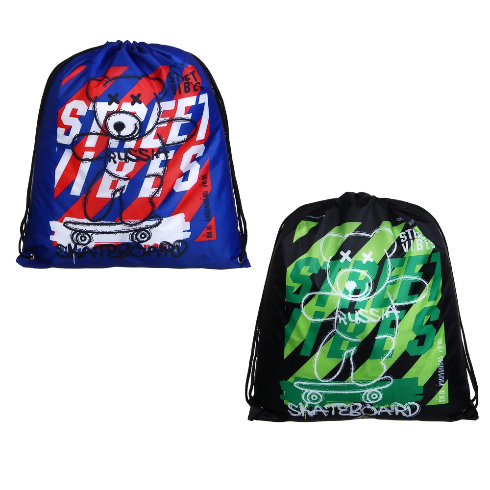 Мешок для сменной обуви на завязках "Скейтборд", увеличенный размер 40x47см, полиэстер, арт.№ 524-296